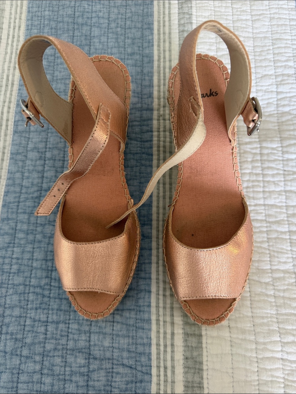 Clarks Women's Rose Gold Espadrille Wedge Sandals